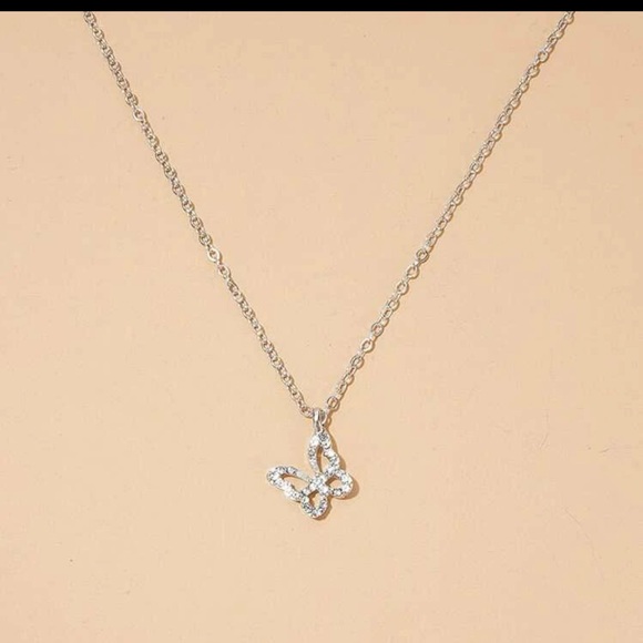 Rhinestone Butterfly Charm Necklace Silver For Women Wedding Party - Picture 2 of 4